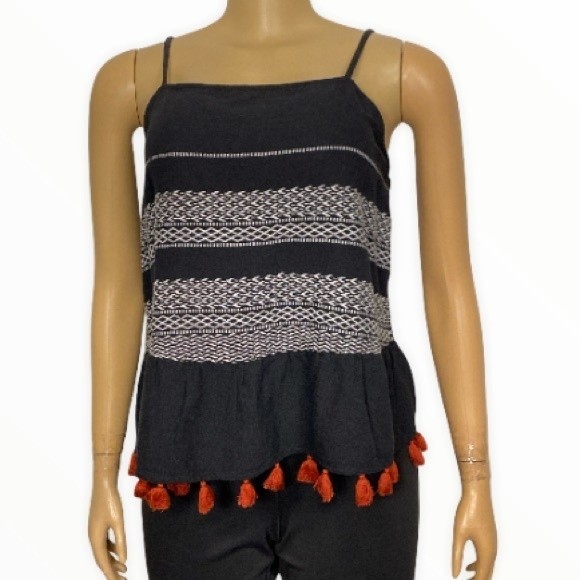 A.N.A Babydoll Tank Top Boho embroidered Black White Rust size M - Picture 12 of 14